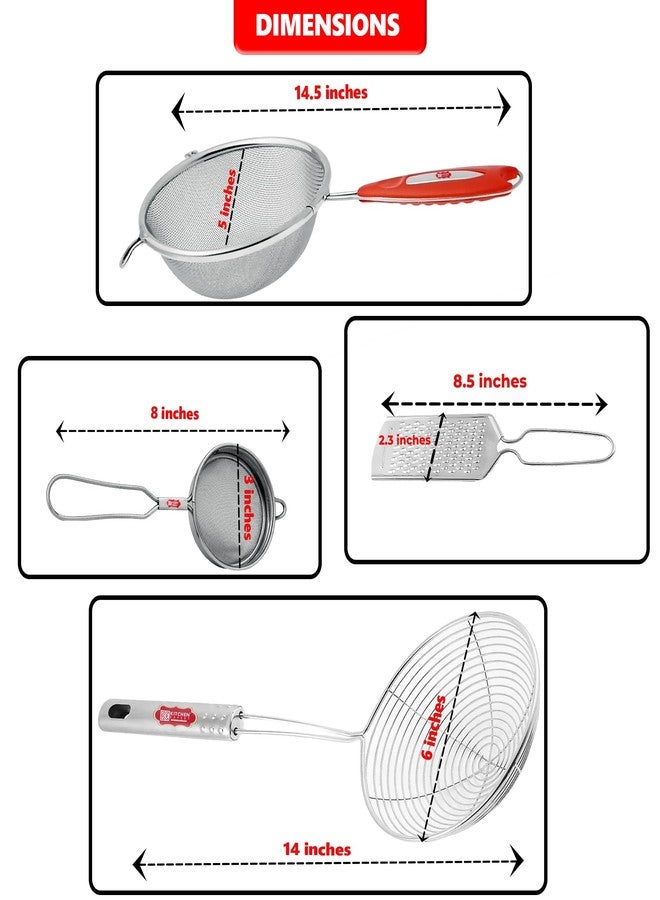 كيتشن إكسبرت مجموعة أدوات مطبخ من الفولاذ المقاوم للصدأ من كيتشن إكسبرت، تتضمن مصفاة شوربة، ومصفاة بوري، ومصفاة شاي، ومبشرة زنجبيل | مصافي للمطبخ | طقم أدوات مطبخ | (مجموعة من 4 قطع)، 6 × 12 × 2 سم، فضي - Image 3
